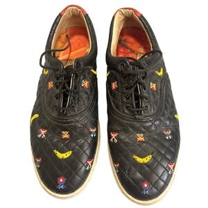 Del Toro Mens Quilted Black Leather Banana Embroidered Sneakers Made in Italy 13